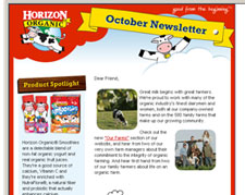 Monthly email newsletter for Horizon Organic