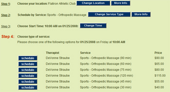 Schedule by location, service type, start time and type of service