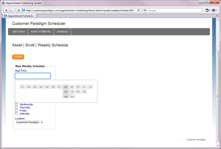 To choose a start time, you are able to select using a flyover menu: