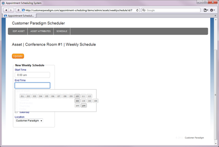 To select an end time, the system uses a similar flyout menu: