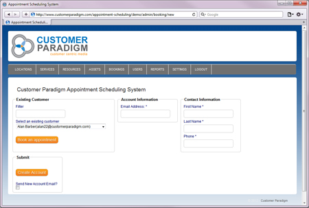 An admin user can easily schedule an appointment for an end user, through the admin interface