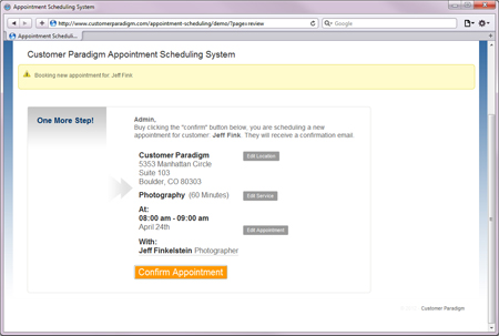 Confirming an Appointment - Booked by Admin User for an Existing Customer