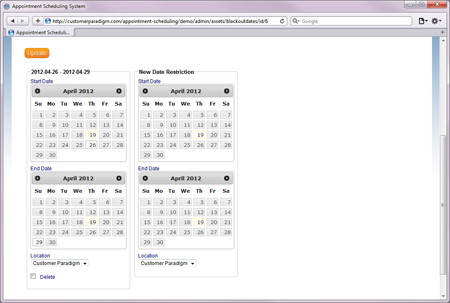 View Blackout Date Restrictions in online appointment scheduling system
