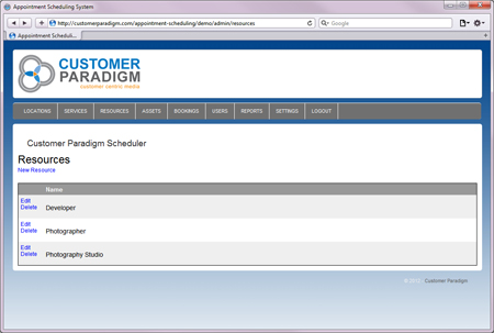 Resources List in the Appointment Scheduling Software System - Admin View: