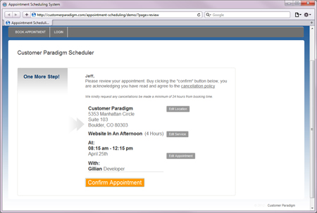 Confirm Details for Online Appointment - End User View