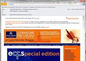 Johns Hopkins University – eCystic Fibrosis – HTML Email