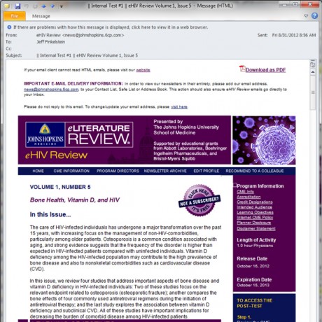 Johns Hopkins University – eHIV – HTML email