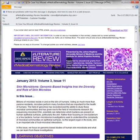 Johns Hopkins University – eMedical Dermatology – HTML email campaign