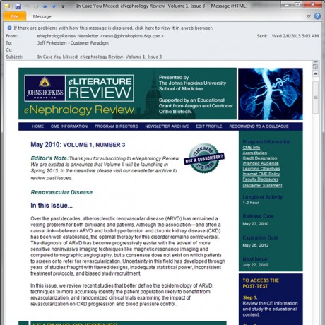 Johns Hopkins University – eNephrology Newsletter – HTML Email Campaign