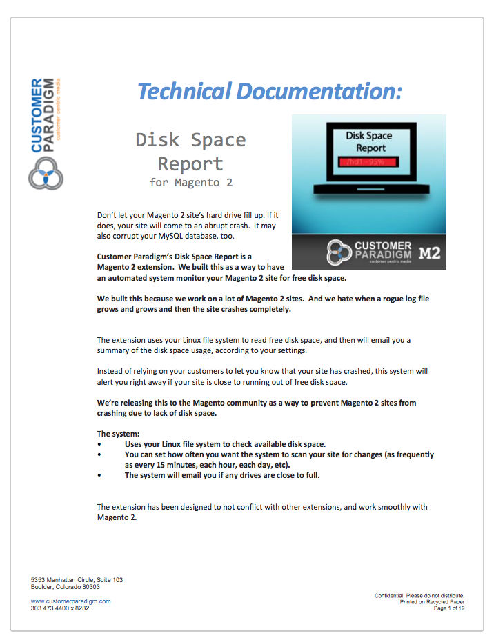 Technical Documentation for Magento 2 Disk Space Report