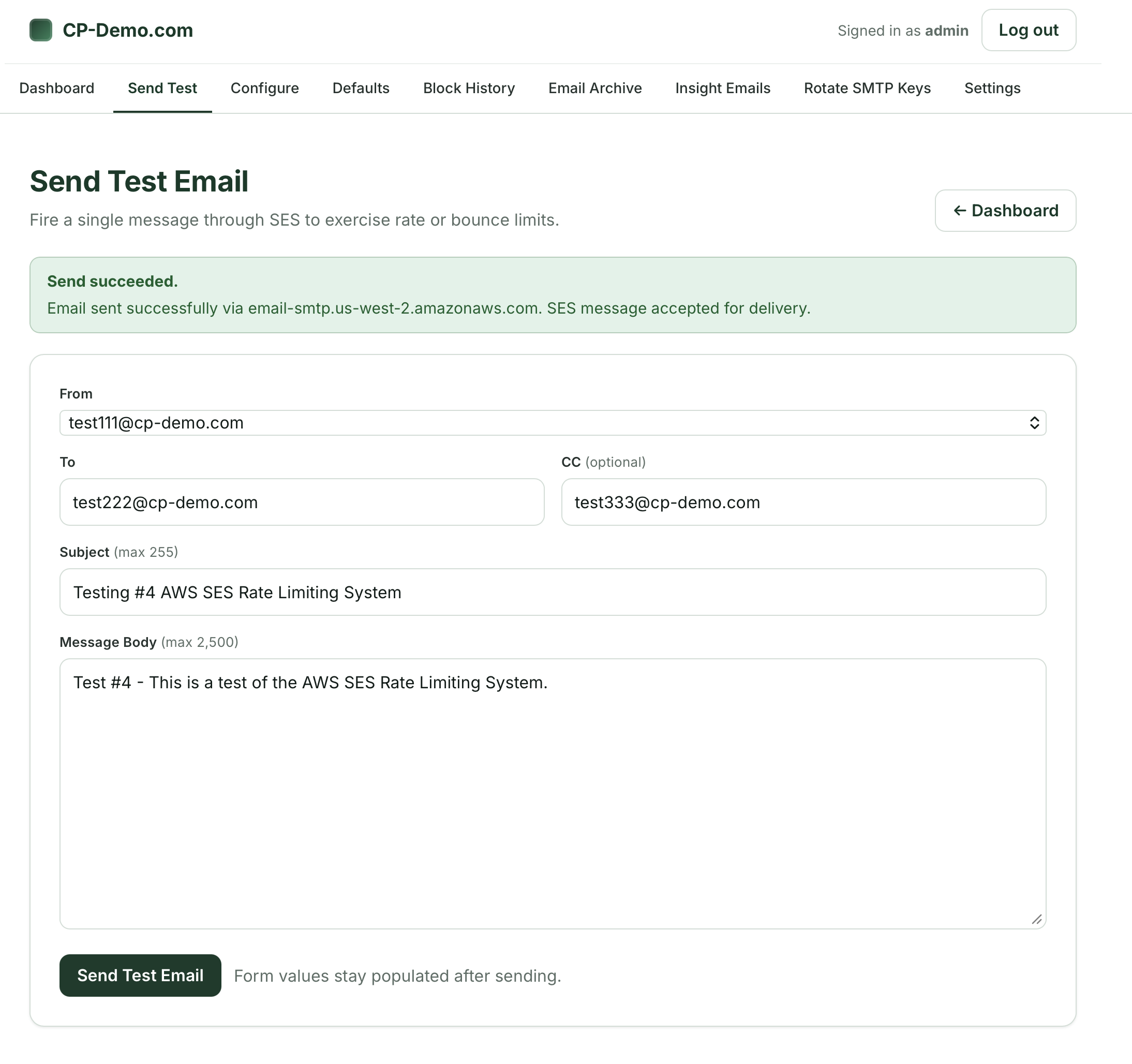 Send fourth test email via SES - Success