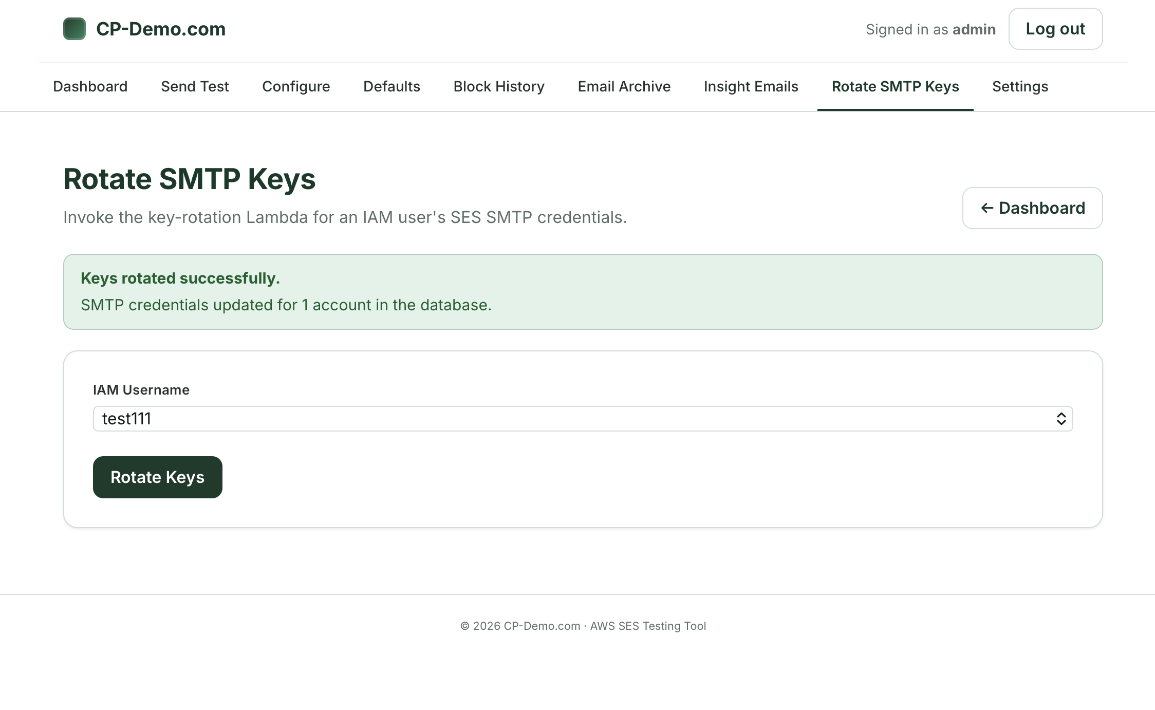 Rotate SMTP Keys for IAM user in AWS SES