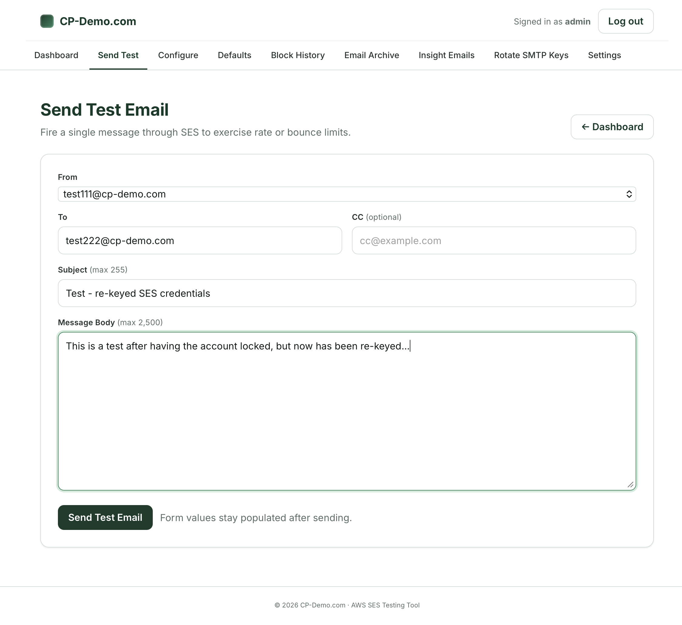 Send Test after Rotating SMTP Keys for IAM user in AWS SES