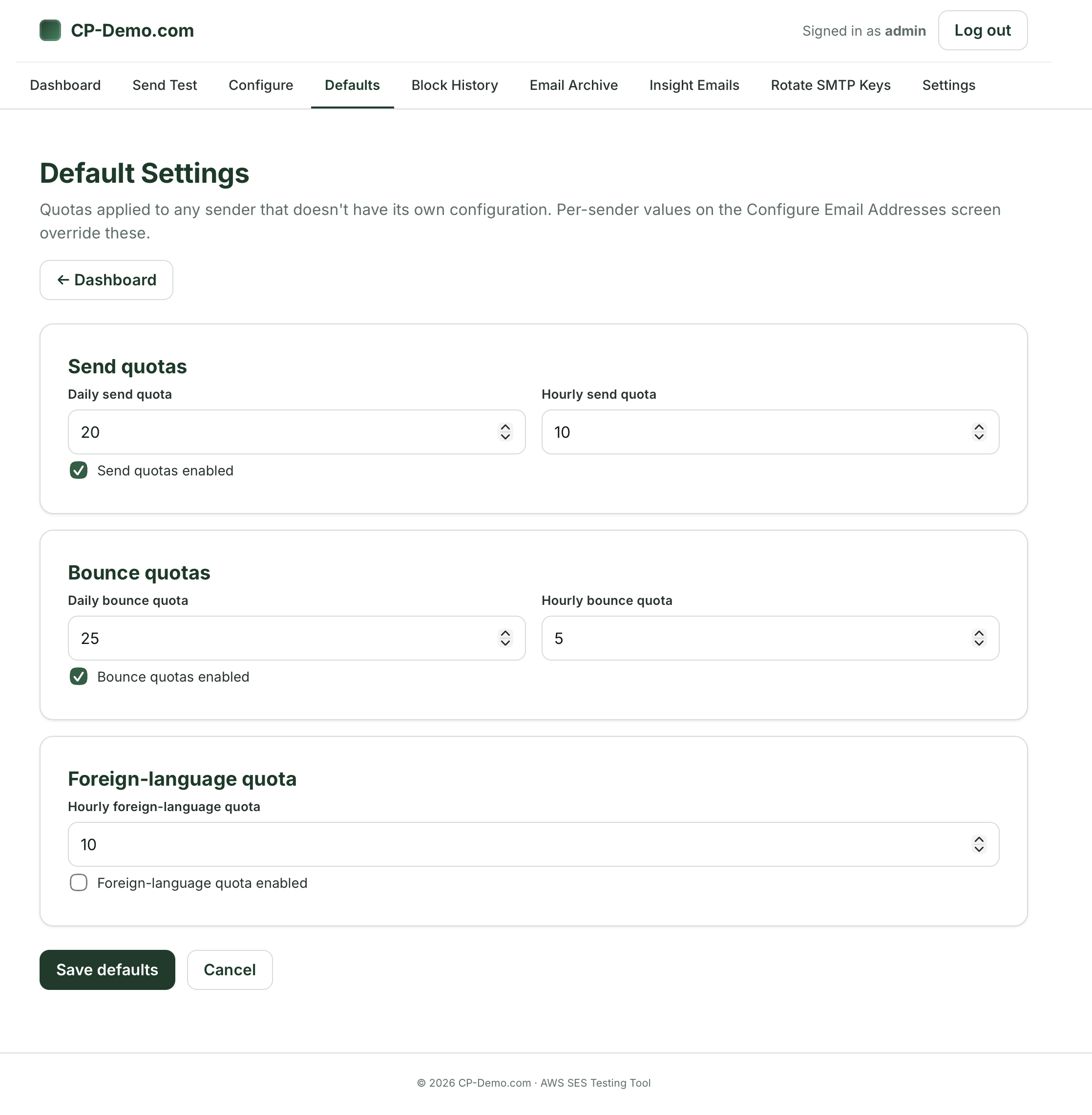 Configure Default Settings for AWS SES - Rate Limiting System