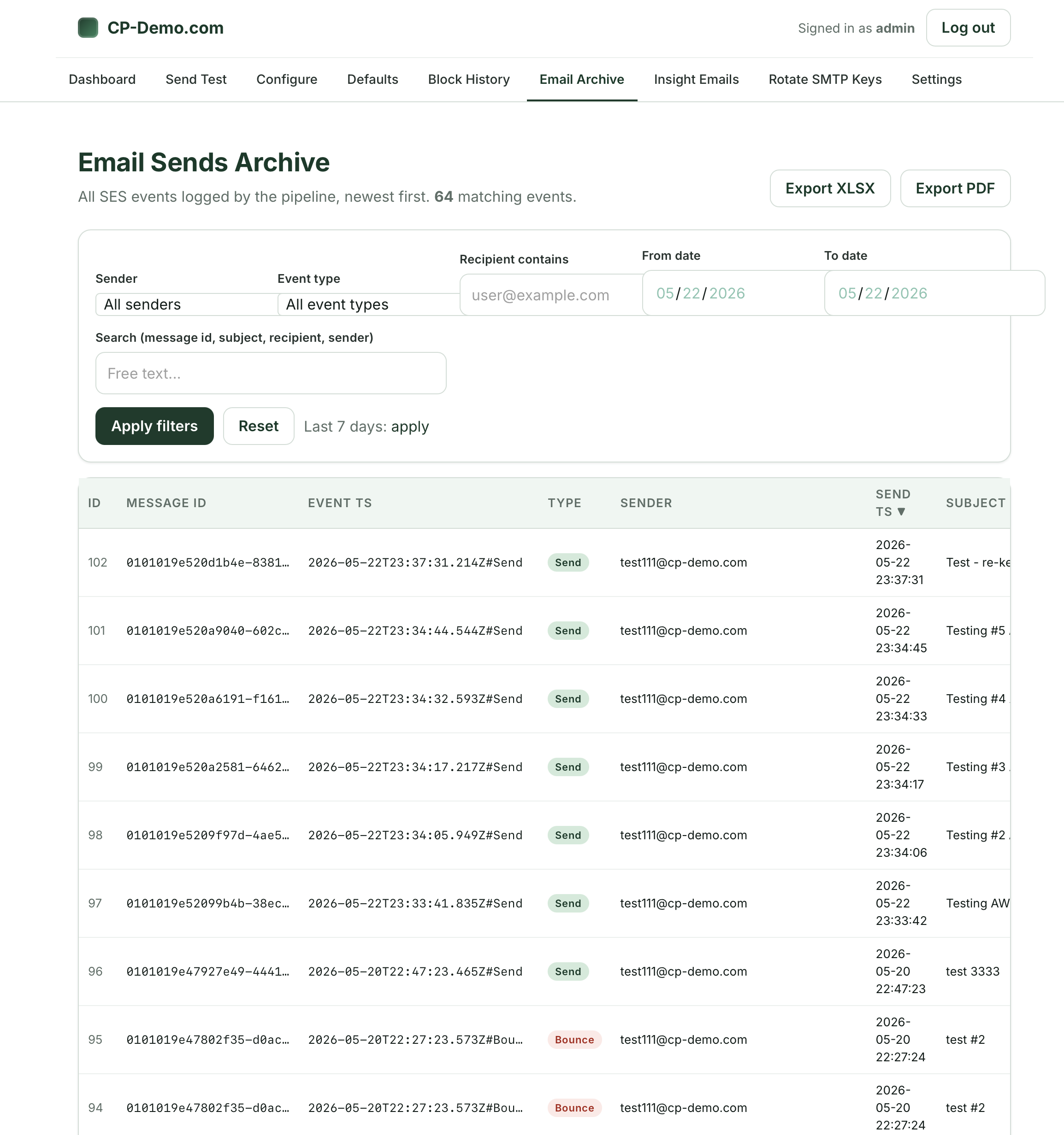Email Send Archive for AWS SES
