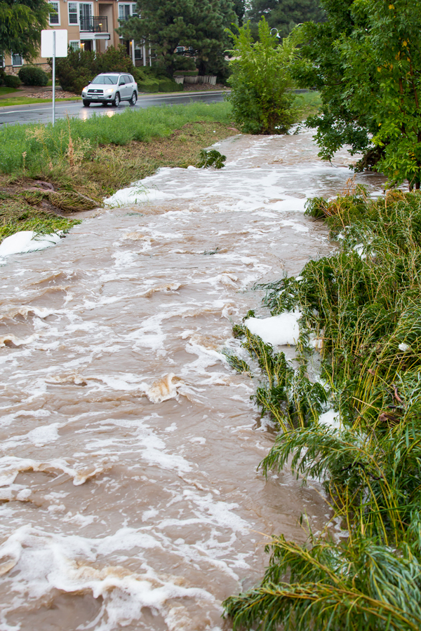 Whitewater rapids in south Boulder, Colorado, on Table Mesa road, 