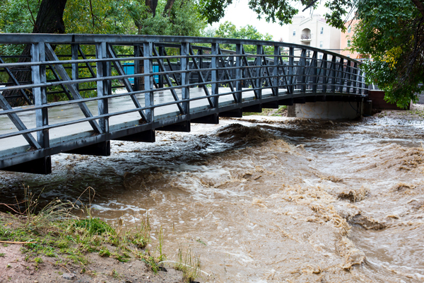 Boulder CO flood - Boulder Creek - water reaching up to (almost) the bridge.