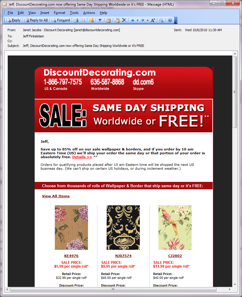 Email Campaign for Discount Decorating