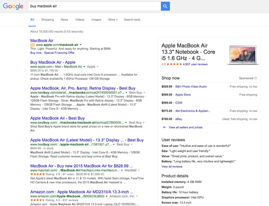Google Adwords - Right Side is now Product Listing Information