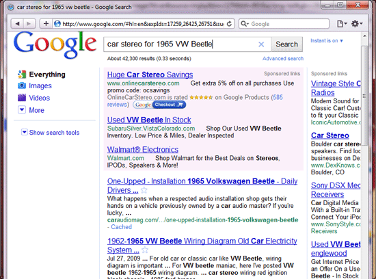 Long tail keyword search result screenshot