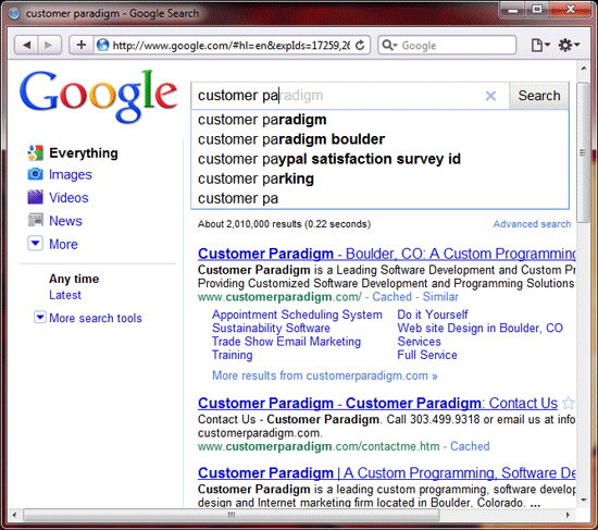 Google Instant - search on Customer Pa - screenshot