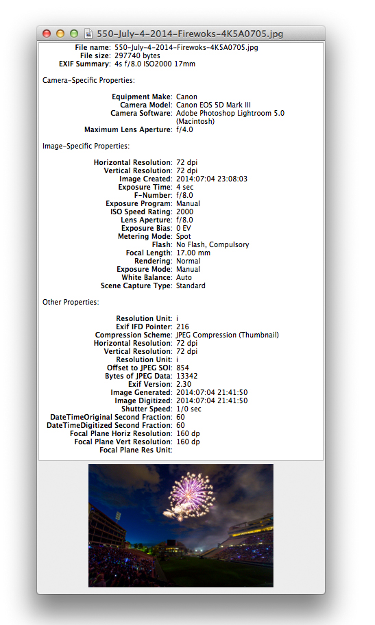 EXIF Data Viewer - Fireworks Photo