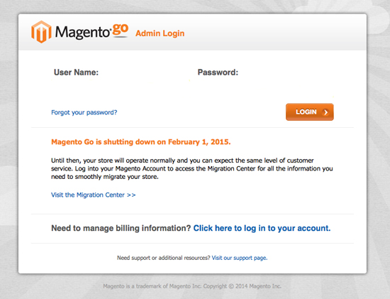 Magento Go - Admin Login