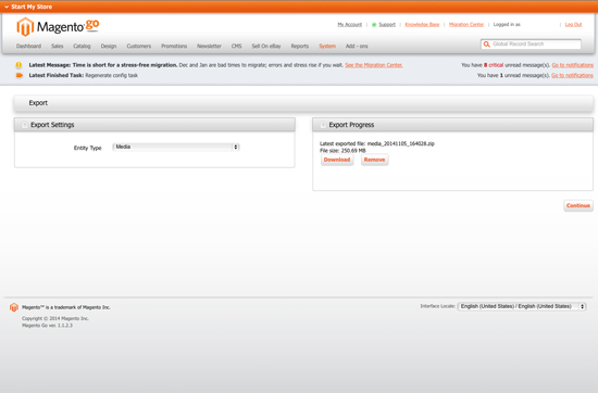 Magento Go Media File Export Process - Screenshot