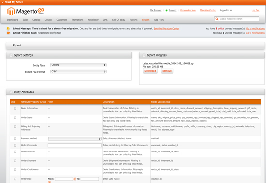 Magento Go - Orders Export Screenshot for Magento Go to Community 1.9.0.1 Migration