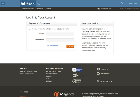 Magento Go is Going Away - Screenshot