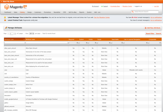 Magento Go - Manage Attributes for Conversion to Magento Community - Screenshot