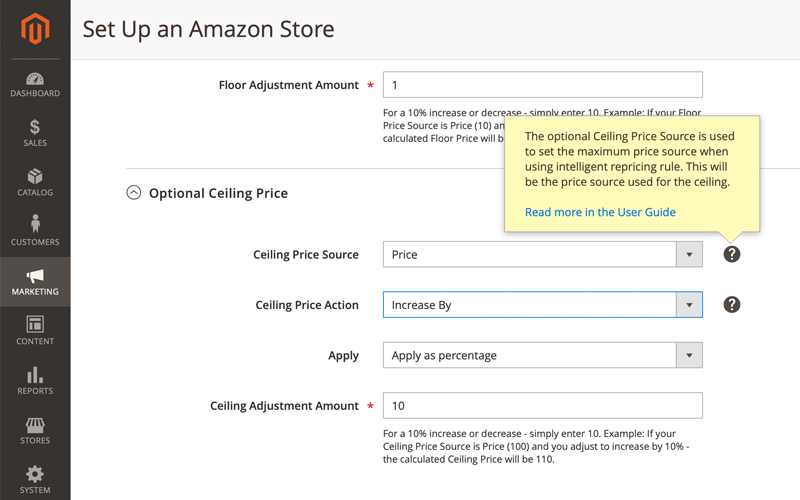Ceiling Pricing for Amazon Sales Channel for Magento