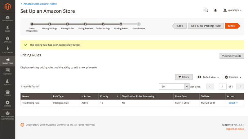 Pricing rule setup success