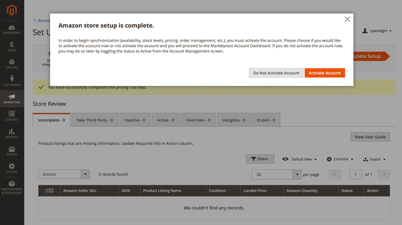 Setup Complete for Amazon Store in Amazon Sales Channel