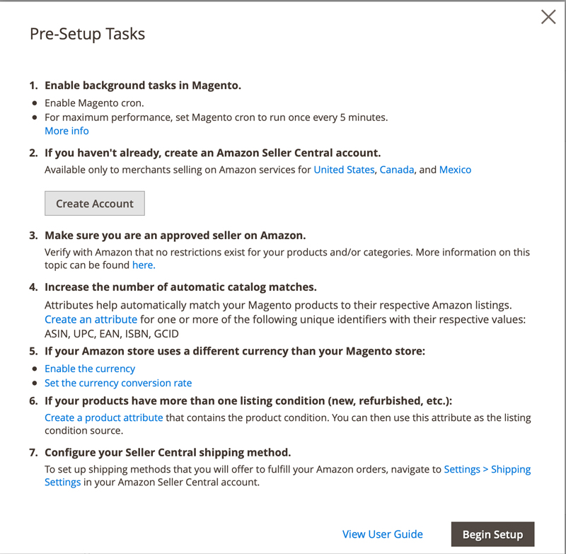 Pre setup tasks for the Magento Amazon Sales Channel