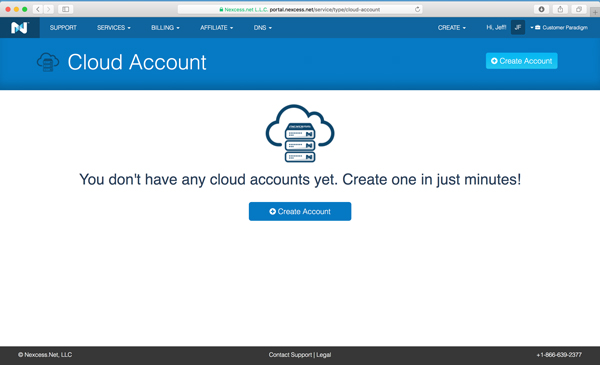 Creating a cloud account with Nexcess cloud hosting.