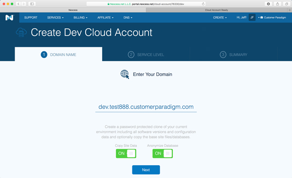 Creating a dev cloud account from your normal account: