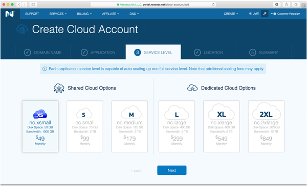 Choose a shared or dedicated cloud hosting option.