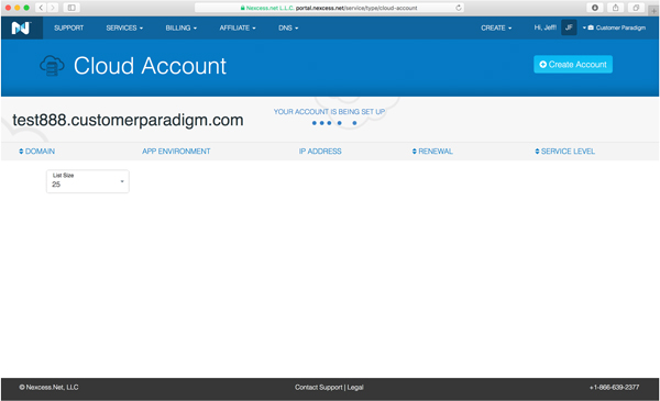 Account is being set up - Nexcess cloud hosting account.