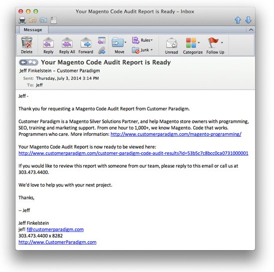 Magento Code Audit - Email Link to Report