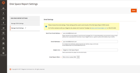 Disk Space Report - Email Settings for Magento 2 Extension