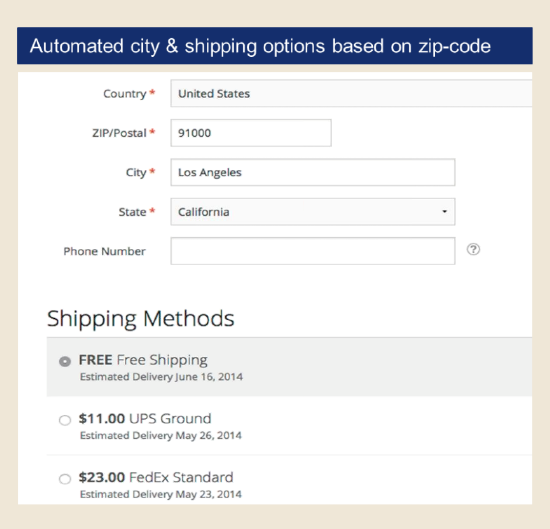 Zip Code - Pre-fills City, State and Zip for Billing Address, Shipping information