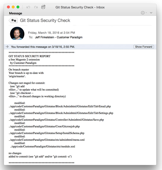 Git Status Security Check - email when branch is not up to date.