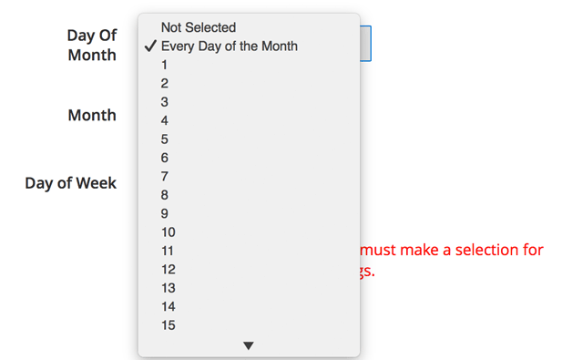 Run Disk Space Report for Magento 2 Cron every day of the month, or just on a selected day.