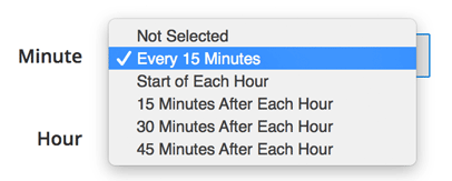 Run Cron Every 15 Minutes, or at top bottom or quarter of each hour.