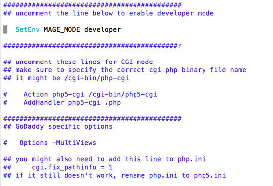 How to set the Magento Mode to Developer Mode via the .htaccess file in Magento 2.0.