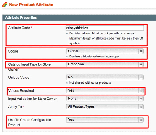 Magento - New product attribute for attribute code, scope, catalog input type for store, values required.