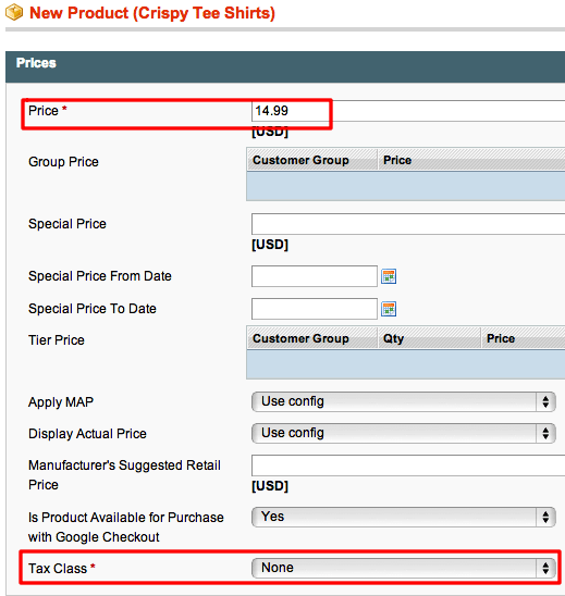 Magento Screenshot - Set Price in New Product Screen