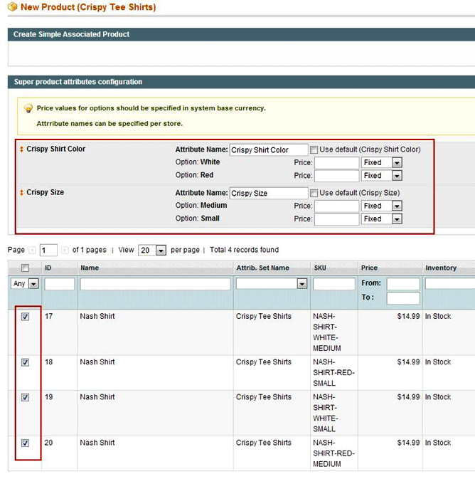 Magento Configurable Product - Simple Product with Associated Product Information Screenshot