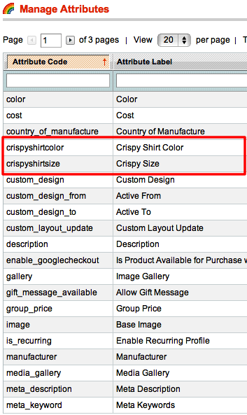 Magento - Manage Attributes for color, size, attribute code and label